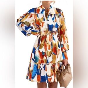 KIRUNDO  Womens Spring Dresses Casual Long Sleeve Button Up Boho tiered XL